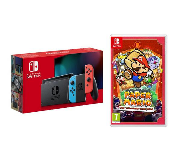 NINTENDO Switch & Paper Mario: The Thousand-Year Door Bundle - Neon Red & Blue
