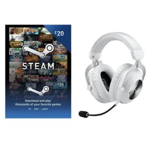 LOGITECH PRO X 2 LIGHTSPEED Wireless 7.1 Gaming Headset (White) & Steam Wallet Card (£20) Bundle