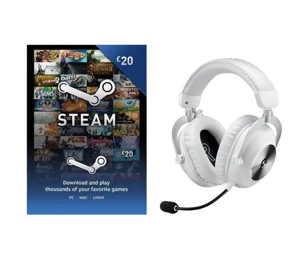 LOGITECH PRO X 2 LIGHTSPEED Wireless 7.1 Gaming Headset (White) & Steam Wallet Card (£20) Bundle