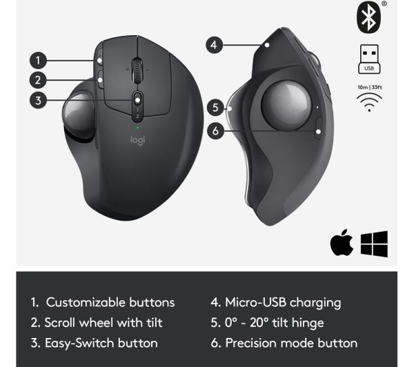 LOGITECH MX ERGO Wireless Darkfield Trackball Mouse