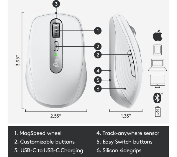 LOGITECH MX Anywhere 3 for Mac Wireless Darkfield Mouse - Pale Grey