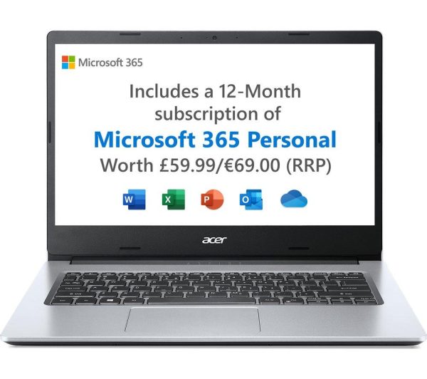 ACER Aspire 1 14" Laptop - IntelÂ® CeleronÂ®, 128 GB eMMC, Silver