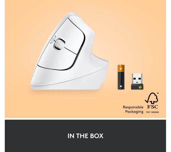 LOGITECH Lift Vertical Ergonomic Optical Mouse - White