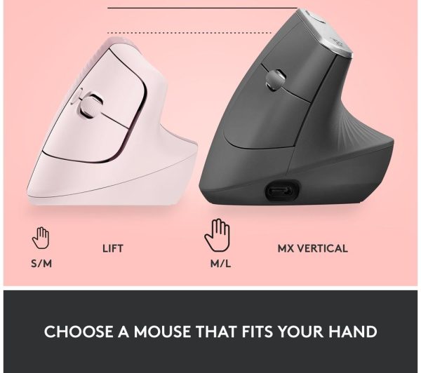 LOGITECH Lift Vertical Ergonomic Optical Mouse - Rose