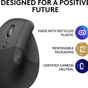 LOGITECH Lift Vertical Ergonomic Optical Mouse - Graphite, Left-Handed