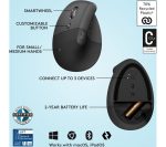 LOGITECH Lift Vertical Ergonomic Optical Mouse - Graphite, Left-Handed