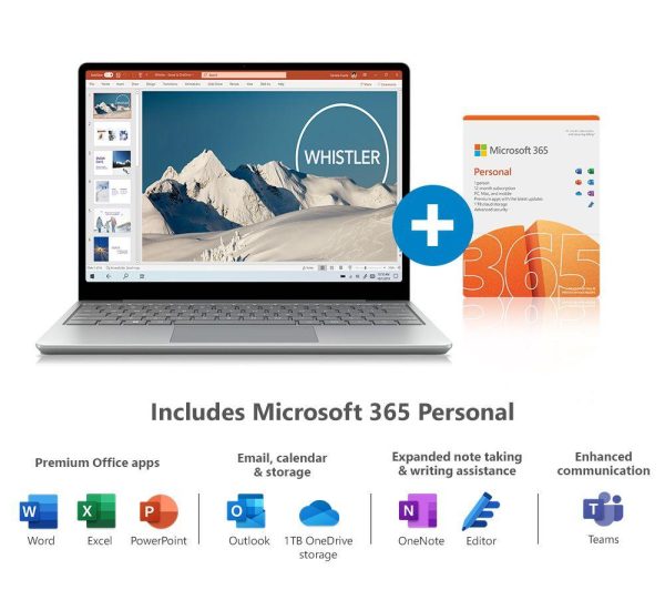 MICROSOFT 12.4" Surface Laptop Go 2 Platinum & 365 Personal - 15 Months, 1 User, 5 Devices Bundle