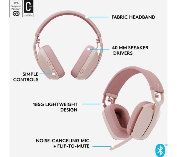 LOGITECH Zone Vibe 100 Wireless Headset - Rose