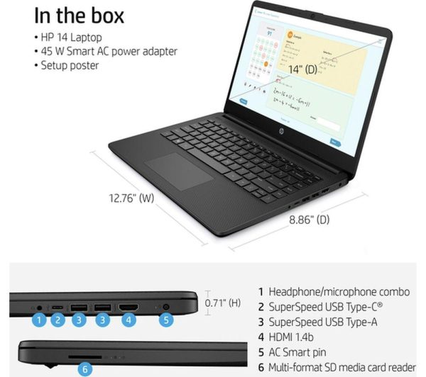 HP 14s-dq0518sa 14" Laptop - IntelÂ® CeleronÂ®, 128 GB eMMC, Black