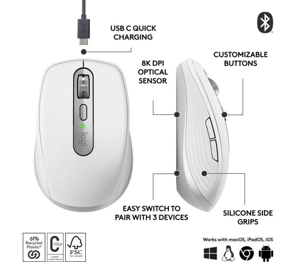 LOGITECH MX Anywhere 3S Wireless Darkfield Mouse - Pale Grey