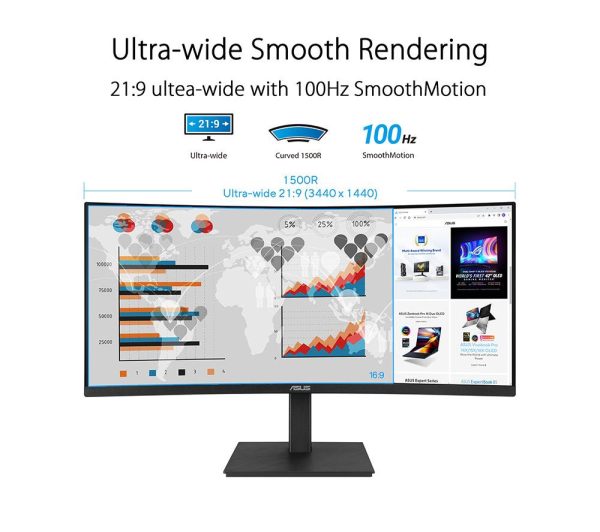 ASUS VA34VCPSN Wide Quad HD 34" Curved VA LED Monitor - Black