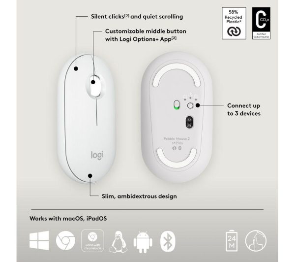 LOGITECH Pebble 2 M350S Wireless Optical Mouse - Offwhite