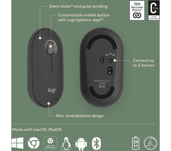 LOGITECH Pebble 2 M350S Wireless Optical Mouse - Graphite