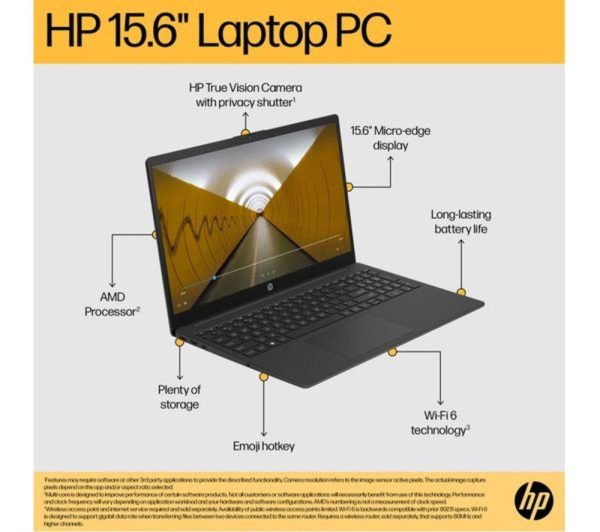 HP 15-fc0514sa 15.6" Refurbished Laptop - AMD Ryzen 5, 256 GB, Black (Very Good Condition)