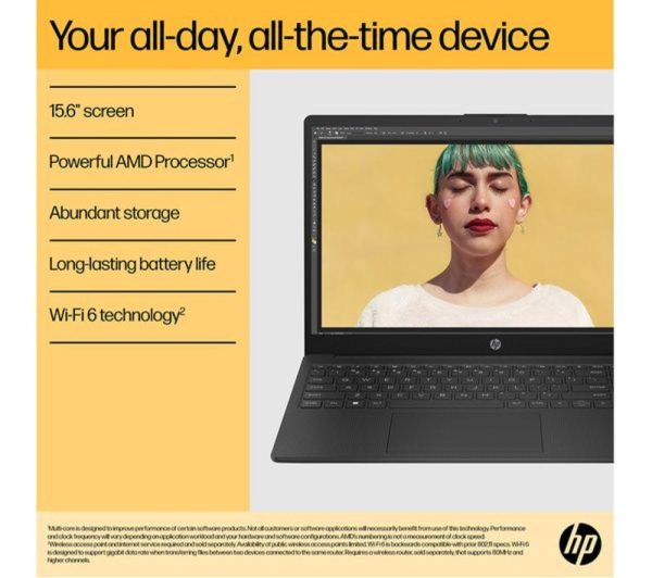 HP 15-fc0516sa 15.6" Refurbished Laptop - AMD Ryzen 3, 128 GB, Black (Excellent Condition)