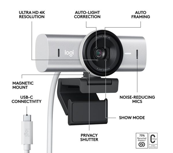 LOGITECH MX Brio 4K Ultra HD Webcam - Pale Grey