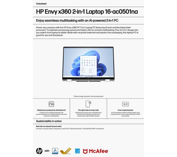 HP ENVY x360 16-ac0501na 16" 2 in 1 Laptop - Intel® Core Ultra 7, 512 GB SSD, Silver