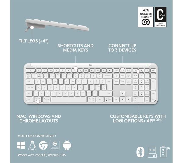 LOGITECH Signature Slim MK950 Wireless Keyboard & Mouse Set - White