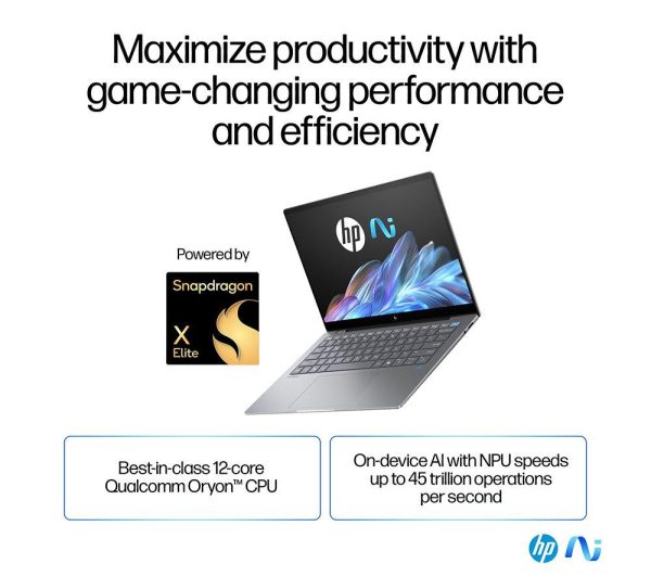 HP OmniBook X 14" Laptop, Copilot+ PC - Snapdragon X Elite, 1 TB SSD, Silver