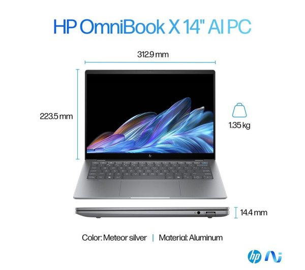 HP OmniBook X 14" Laptop, Copilot+ PC - Snapdragon X Elite, 1 TB SSD, Silver