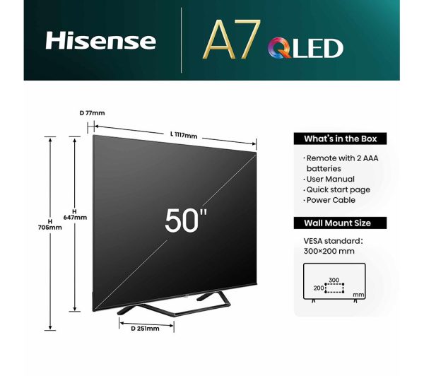 HISENSE 50A7NQTUK 50" Smart 4K Ultra HD HDR QLED TV with Amazon Alexa