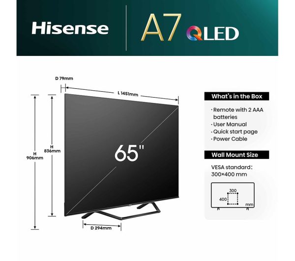 HISENSE 65A7NQTUK 65" Smart 4K Ultra HD HDR QLED TV with Amazon Alexa