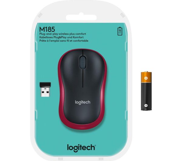 LOGITECH M185 Wireless Optical Mouse - Black & Red