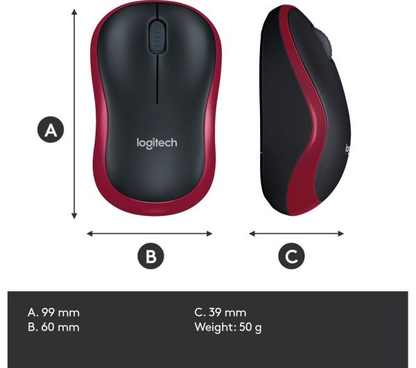 LOGITECH M185 Wireless Optical Mouse - Black & Red