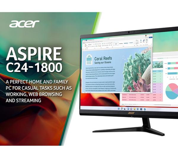ACER Aspire C24-1800 23.8" All-in-One PC - Intel® Core™ i3, 512 GB SSD, Black