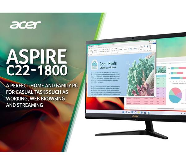 ACER Aspire C22-1800 21.5" All-in-One PC - Intel® Core™ i3, 512 GB SSD, Black