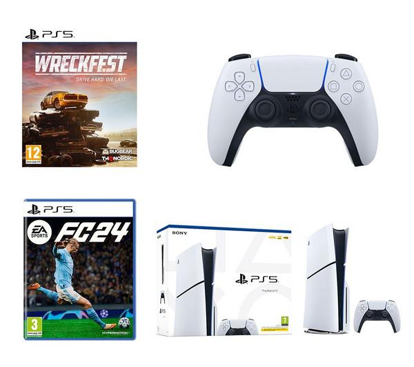 SONY PlayStation 5 Model Group - Slim, Wreckfest, EA Sports FC 24 & DualSense Controller Bundle