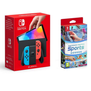 NINTENDO Switch OLED & Sports Bundle - Neon Red & Blue