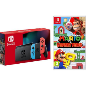 NINTENDO Switch (Neon Red & Blue) & Mario vs Donkey Kong Bundle