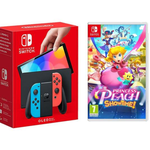 NINTENDO Switch OLED (Neon Red & Blue) & Princess Peach: Showtime Bundle
