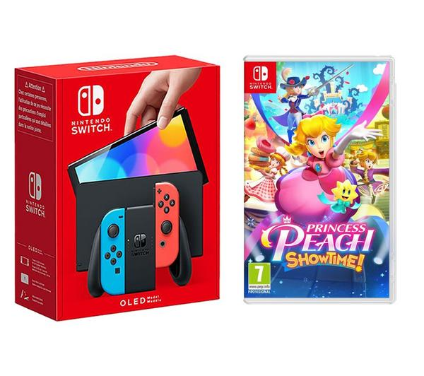 NINTENDO Switch OLED (Neon Red & Blue) & Princess Peach: Showtime Bundle