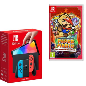 NINTENDO Switch OLED & Paper Mario: The Thousand-Year Door Bundle - Neon Red & Blue